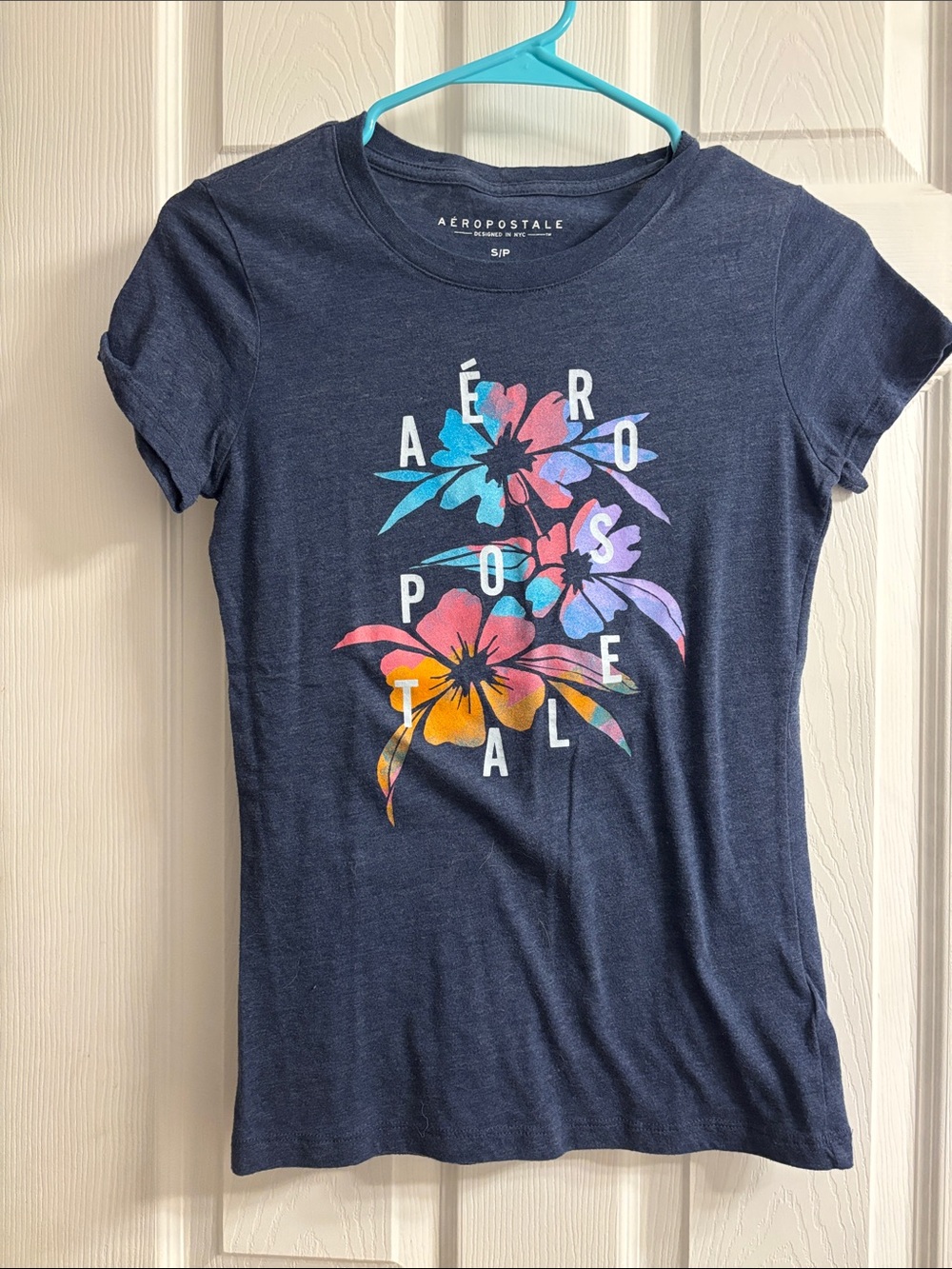 Aeropostale Navy Hibiscus Logo Tee